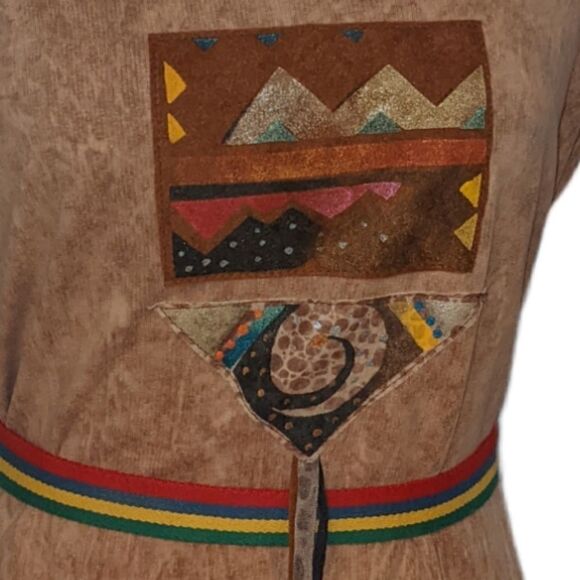 Vintage Elisa boho Western hand painted Long Cotton dress Natural - Picture 8 of 15